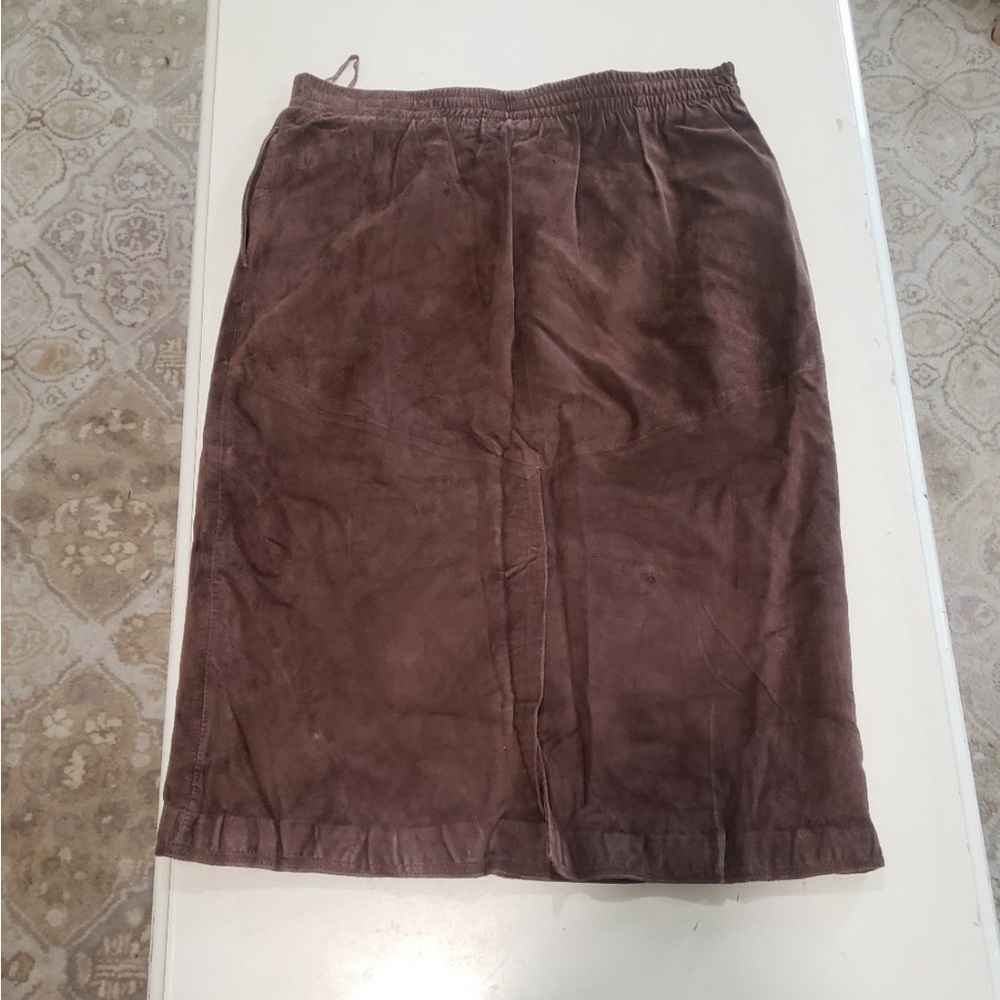 Vintage 90's Suede 100% Leather Brown Pencil Skirt - Picture 3 of 5